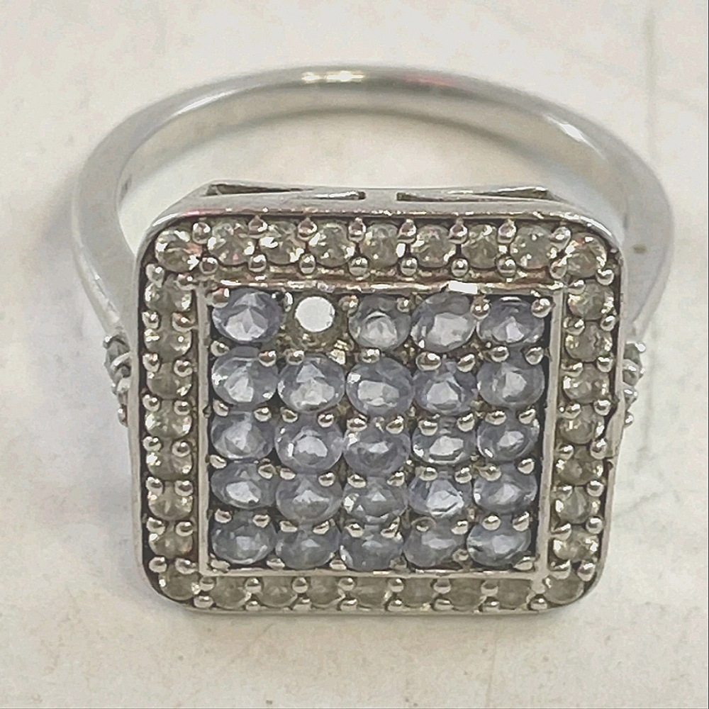 AJ STERLING SILVER VTG SIGNED WHITE TOPAZ PAVE RING SZ 8.00 4.9G #FT062
